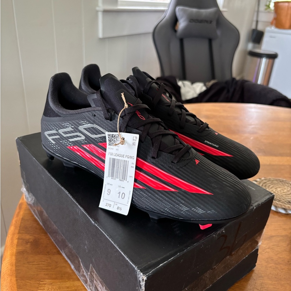 Adidas Black Athletic Soccer Cleats with Red Accents- never worn